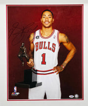 Derrick Rose Autographed Framed 16x20 Photo Chicago Bulls MVP Trophy PSA/DNA #4A07260