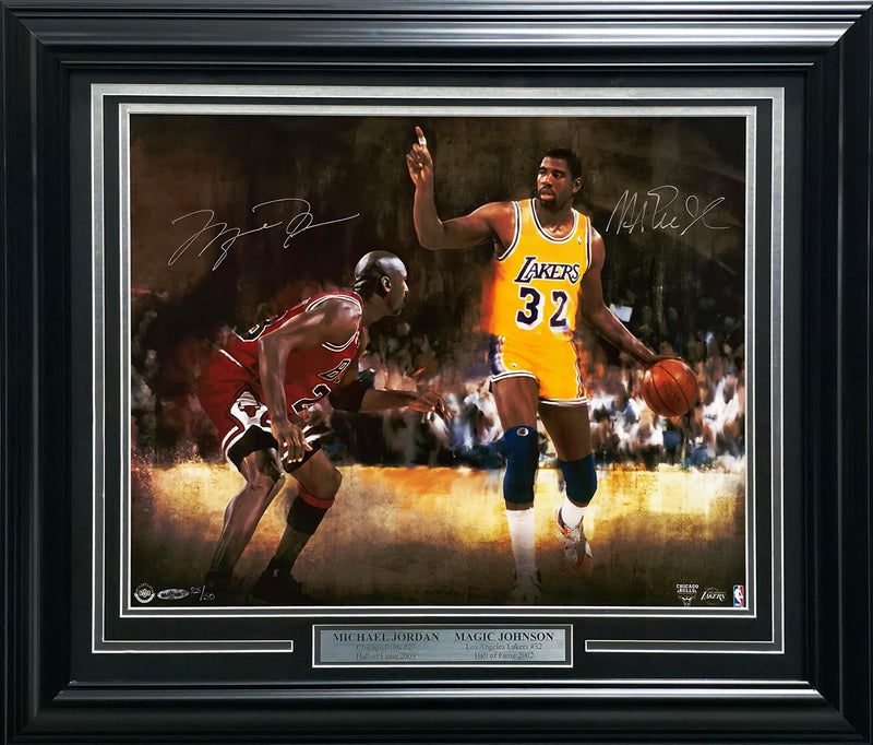 Michael Jordan & Magic Johnson Autographed Framed 16x20 Photo Chicago Bulls & Los Angeles Kings #25/50 UDA Holo #BAM28481