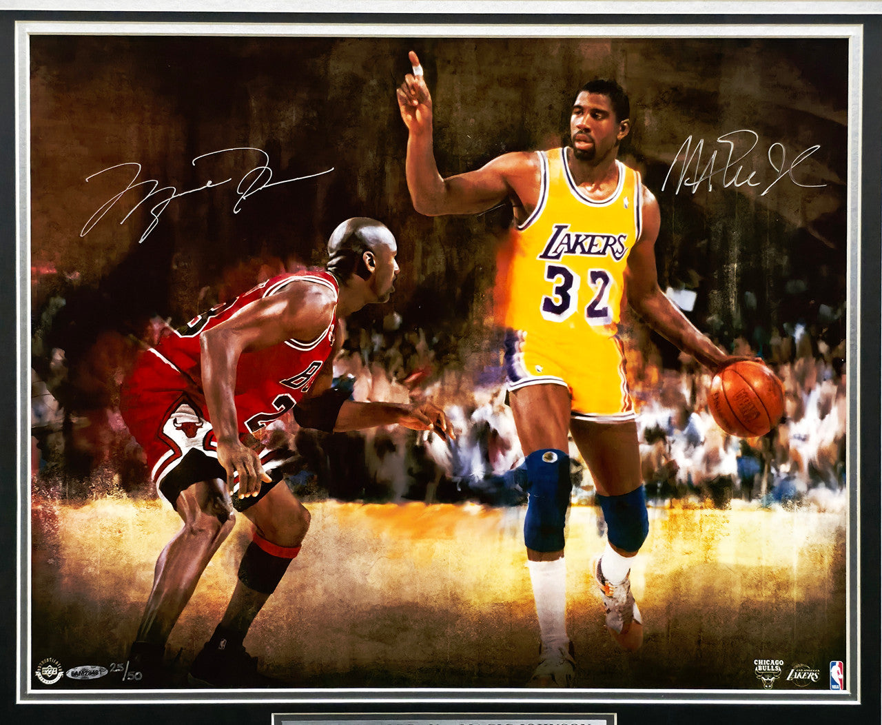 Michael Jordan & Magic Johnson Autographed Framed 16x20 Photo Chicago Bulls & Los Angeles Kings #25/50 UDA Holo #BAM28481