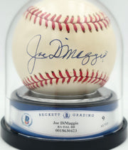 Joe DiMaggio Autographed Official AL Baseball New York Yankees Auto Grade Mint 9 Beckett BAS #18630423