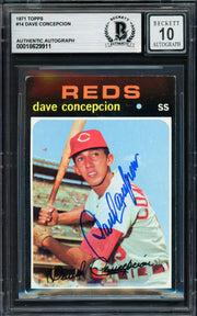 Dave Concepcion Autographed 1971 Topps Rookie Card #14 Cincinnati Reds Auto Grade Gem Mint 10 Beckett BAS #18629911
