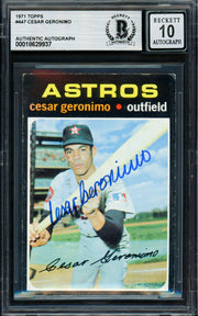 Cesar Geronimo Autographed 1971 Topps Rookie Card #447 Houston Astros Auto Grade Gem Mint 10 Beckett BAS #18629937