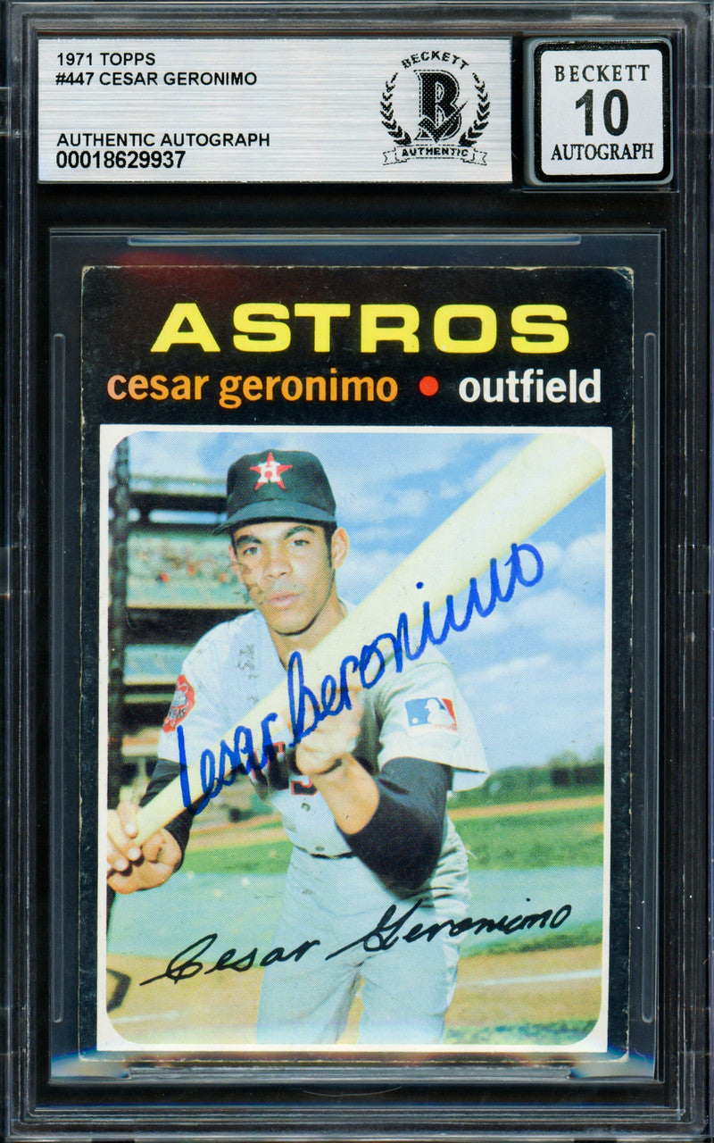 Cesar Geronimo Autographed 1971 Topps Rookie Card #447 Houston Astros Auto Grade Gem Mint 10 Beckett BAS #18629937