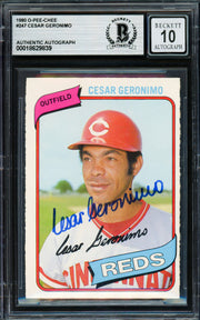 Cesar Geronimo Autographed 1980 O Pee Chee Card #247 Cincinnati Reds Auto Grade Gem Mint 10 Beckett BAS #18629839