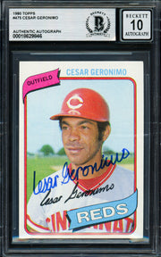 Cesar Geronimo Autographed 1980 Topps Card #475 Cincinnati Reds Auto Grade Gem Mint 10 Beckett BAS #18628846