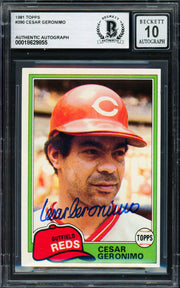 Cesar Geronimo Autographed 1981 Topps Card #390 Cincinnati Reds Auto Grade Gem Mint 10 Beckett BAS #18629855
