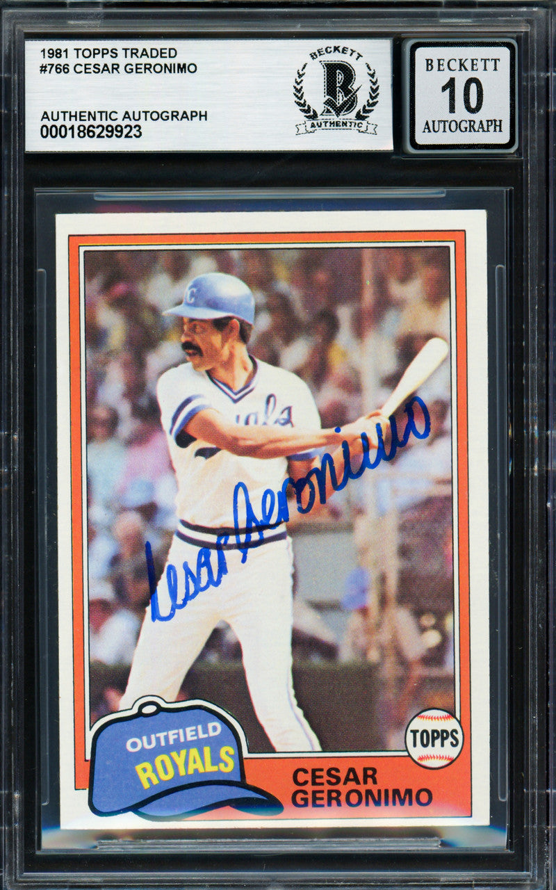 Cesar Geronimo Autographed 1981 Topps Traded Card #766 Kansas City Royals Auto Grade Gem Mint 10 Beckett BAS #18629923