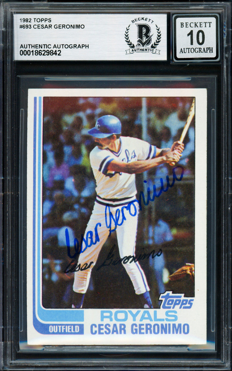 Cesar Geronimo Autographed 1982 Topps Card #693 Kansas City Royals Auto Grade Gem Mint 10 Beckett BAS #18629842