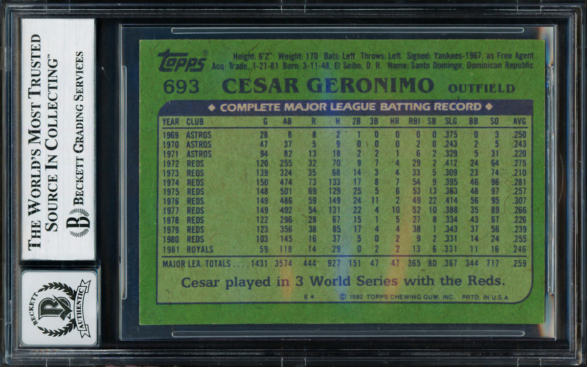 Cesar Geronimo Autographed 1982 Topps Card #693 Kansas City Royals Auto Grade Gem Mint 10 Beckett BAS #18629842