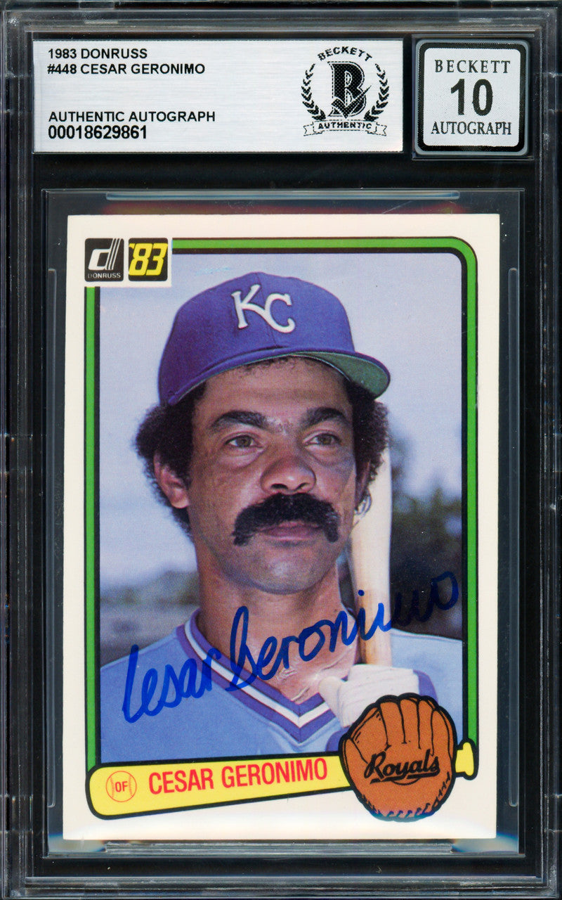 Cesar Geronimo Autographed 1983 Donruss Card #448 Kansas City Royals Auto Grade Gem Mint 10 Beckett BAS #18629861