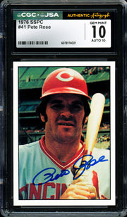 Pete Rose Autographed 1976 SSPC Card #41 Cincinnati Reds Card Grade 10 Auto Grade Gem Mint 10 CGC x JSA #6078174021