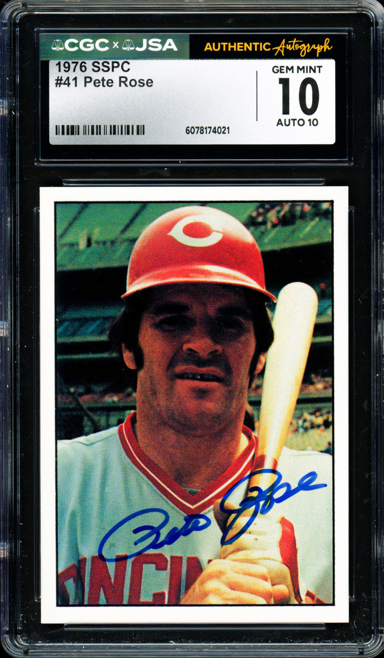 Pete Rose Autographed 1976 SSPC Card #41 Cincinnati Reds Card Grade 10 Auto Grade Gem Mint 10 CGC x JSA #6078174021