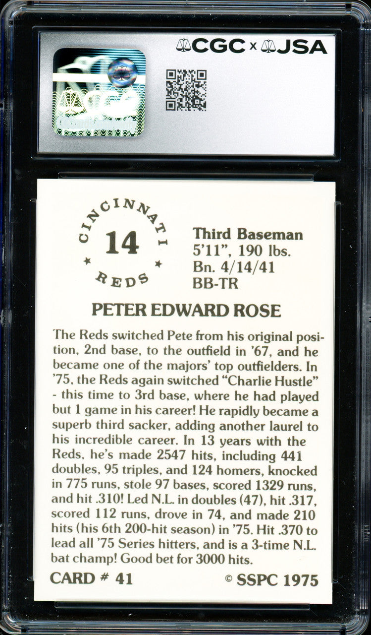 Pete Rose Autographed 1976 SSPC Card #41 Cincinnati Reds Card Grade 9.5 CGC x JSA #6078174014