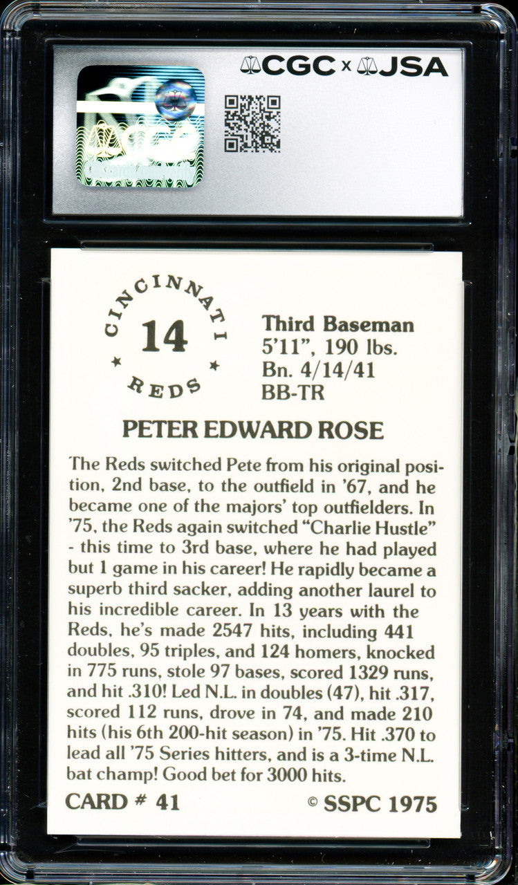 Pete Rose Autographed 1976 SSPC Card #41 Cincinnati Reds Card Grade 8.5 Auto Grade Gem Mint 10 CGC x JSA #6078174011