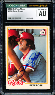 Pete Rose Autographed 1978 O-Pee-Chee Card #100 Cincinnati Reds CGC x JSA #6078174108