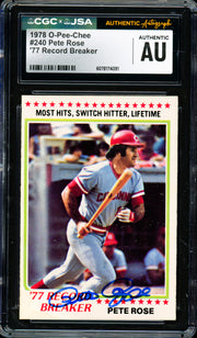 Pete Rose Autographed 1978 O-Pee-Chee Card #240 Cincinnati Reds CGC x JSA #6078174091