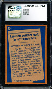 Pete Rose Autographed 1978 Topps Card #5 Cincinnati Reds Card Grade 7 CGC x JSA #6078174107