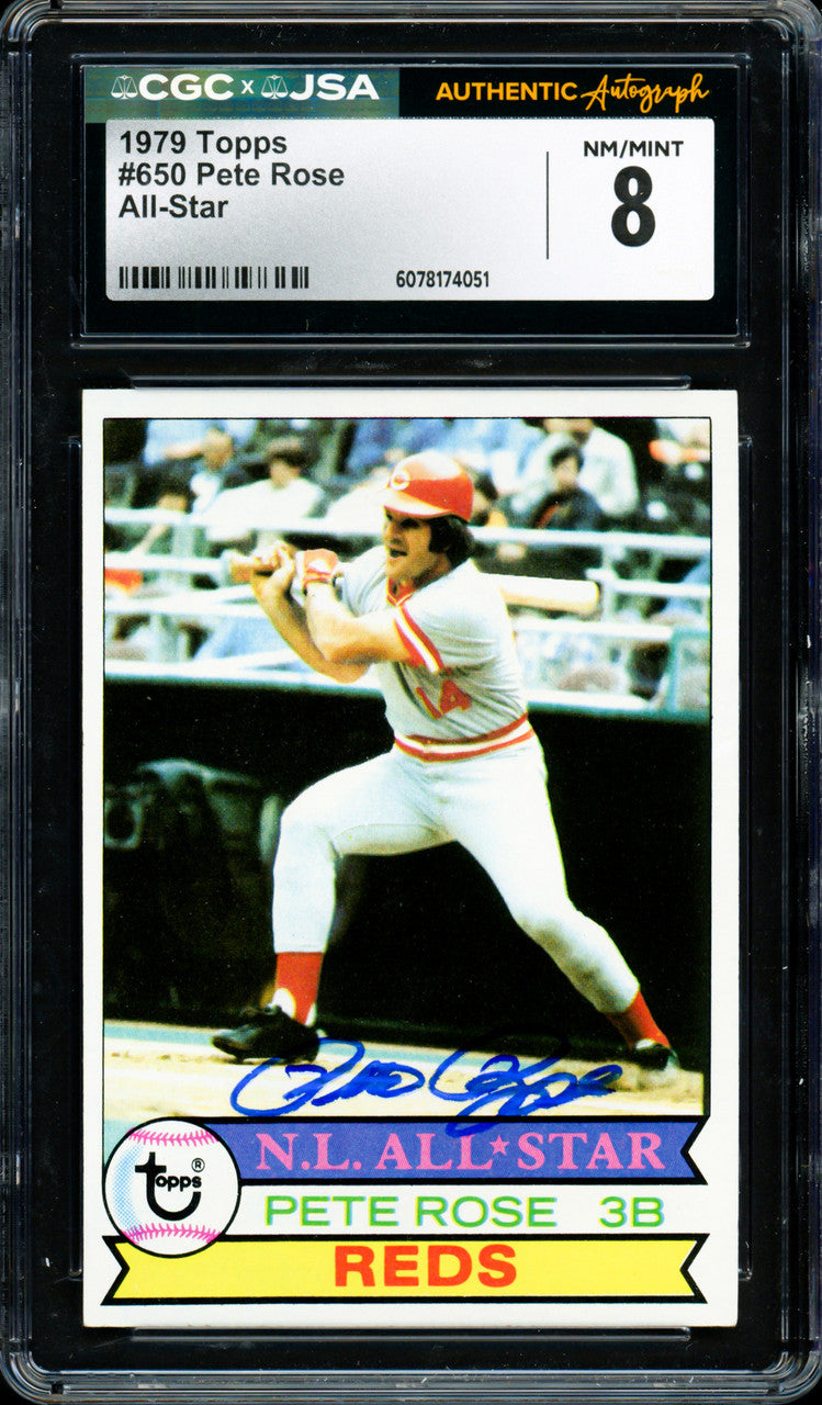 Pete Rose Autographed 1979 Topps Card #650 Cincinnati Reds Card Grade 8 CGC x JSA #6078174051