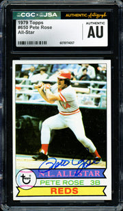 Pete Rose Autographed 1979 Topps Card #650 Cincinnati Reds CGC x JSA #6078174057