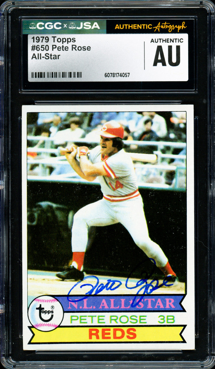 Pete Rose Autographed 1979 Topps Card #650 Cincinnati Reds CGC x JSA #6078174057