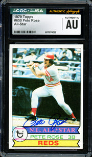 Pete Rose Autographed 1979 Topps Card #650 Cincinnati Reds CGC x JSA #6078174055