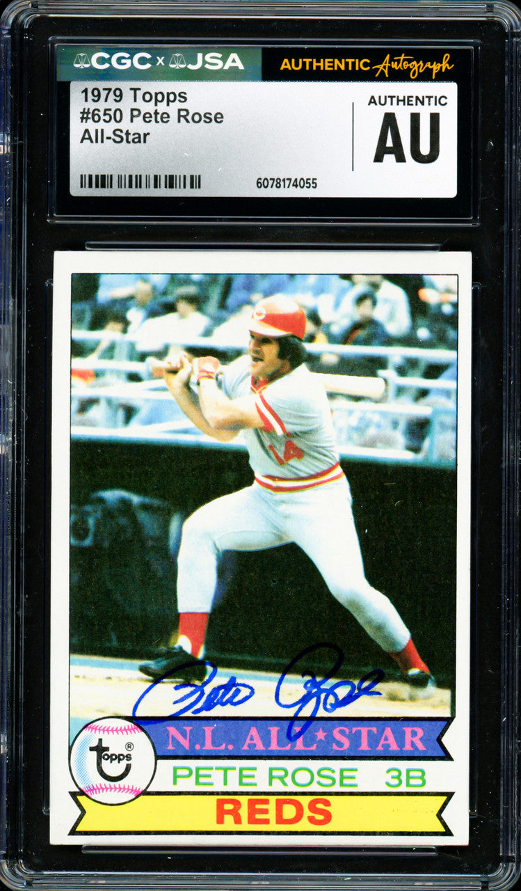 Pete Rose Autographed 1979 Topps Card #650 Cincinnati Reds CGC x JSA #6078174055