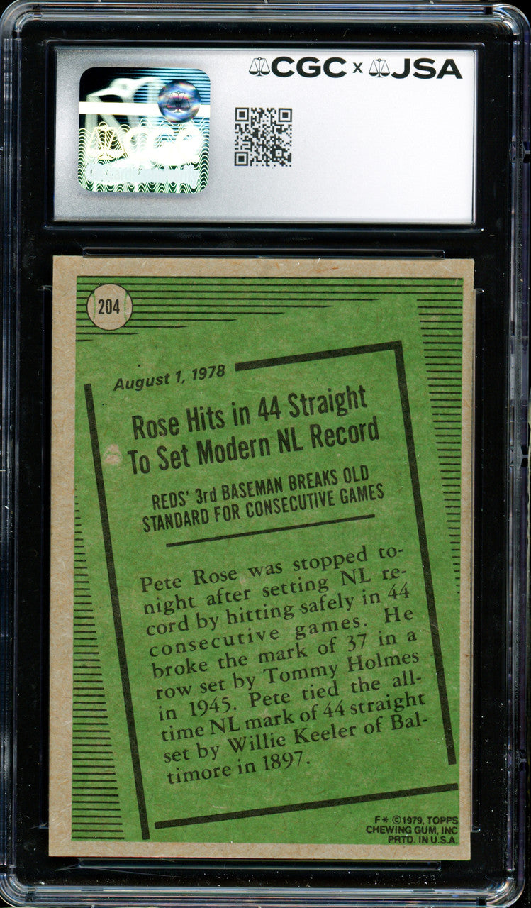 Pete Rose Autographed 1979 Topps Card #204 Cincinnati Reds Card Grade 7 CGC x JSA #6078174044