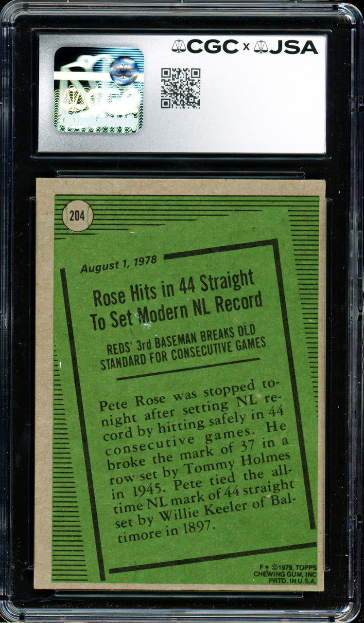 Pete Rose Autographed 1979 Topps Card #204 Cincinnati Reds CGC x JSA #6078174046
