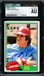 Pete Rose Autographed 1981 Topps Card #180 Philadelphia Phillies CGC x JSA #6078164295
