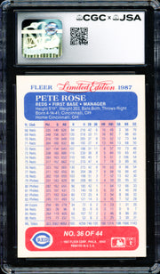 Pete Rose Autographed 1987 Fleer Limited Edition Card #36 Cincinnati Reds CGC x JSA #6078172190