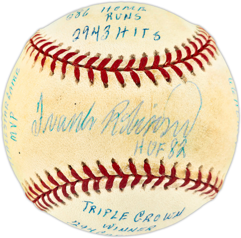 Frank Robinson Autographed Official AL Statball Baseball Baltimore Orioles 16 Inscriptions #99/1000 Beckett BAS QR #BU86755