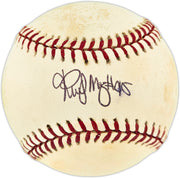 Rudy May Autographed Official AL Baseball New York Yankees "#45" (Smudged) Beckett BAS QR #BU87187