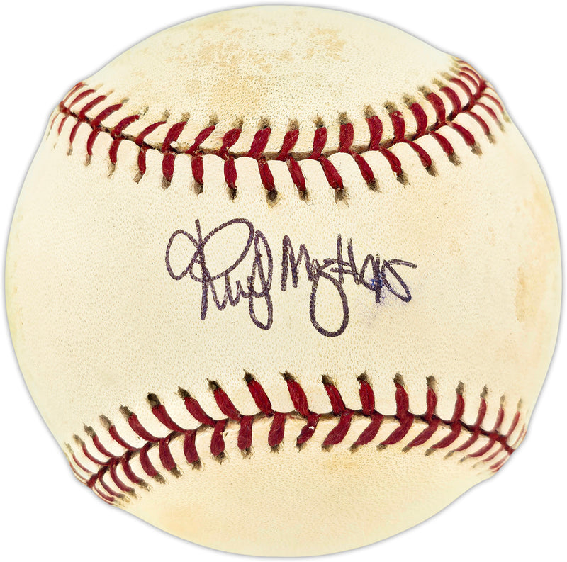 Rudy May Autographed Official AL Baseball New York Yankees "#45" (Smudged) Beckett BAS QR #BU87187