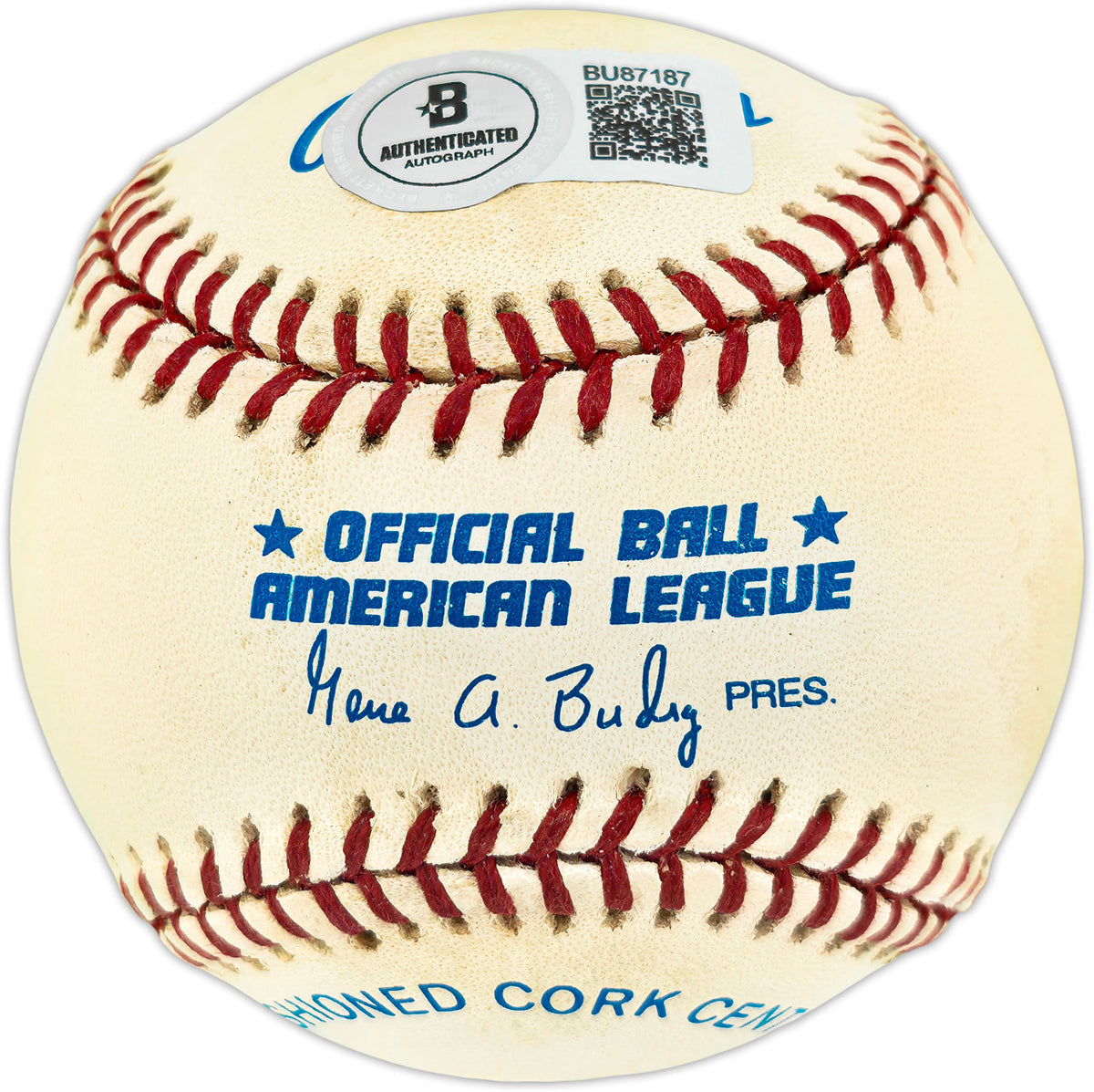 Rudy May Autographed Official AL Baseball New York Yankees "#45" (Smudged) Beckett BAS QR #BU87187