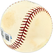 Rudy May Autographed Official AL Baseball New York Yankees "#45" (Smudged) Beckett BAS QR #BU87187