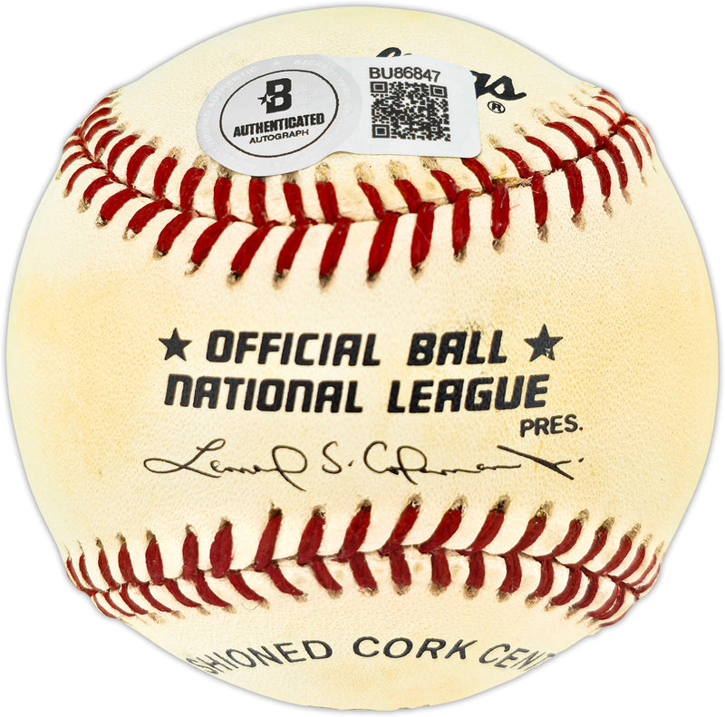 Wally Moon Autographed Official NL Baseball Los Angeles Dodgers, St. Louis Cardinals Beckett BAS QR #BU86847