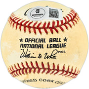 Ralph Kiner Autographed Official NL Baseball Pittsburgh Pirates, Chicago Cubs Beckett BAS QR #BU86882
