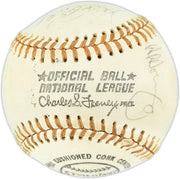 1974 Los Angeles Dodgers Autographed Official Feeney NL Baseball With 6 Signatures Including Walt Alston & Steve Garvey Beckett BAS #AE49077