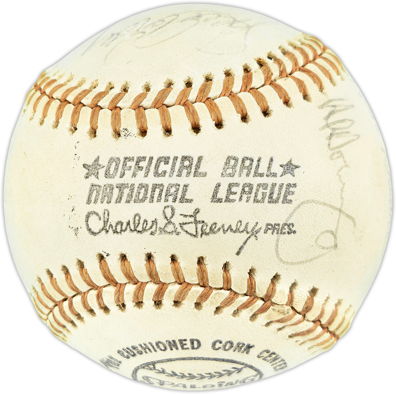 1974 Los Angeles Dodgers Autographed Official Feeney NL Baseball With 6 Signatures Including Walt Alston & Steve Garvey Beckett BAS #AE49077