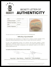 Willie Mays Autographed Official NL Baseball San Francisco Giants Beckett BAS #AE49047