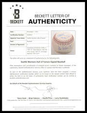 Seattle Mariners Hall of Famers Autographed Official MLB Baseball With 4 Signatures Including Ken Griffey Jr. & Dave Niehaus Beckett BAS #AE49055