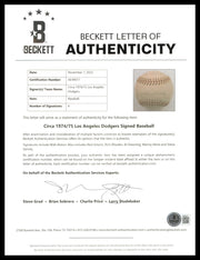 1974 Los Angeles Dodgers Autographed Official Feeney NL Baseball With 6 Signatures Including Walt Alston & Steve Garvey Beckett BAS #AE49077