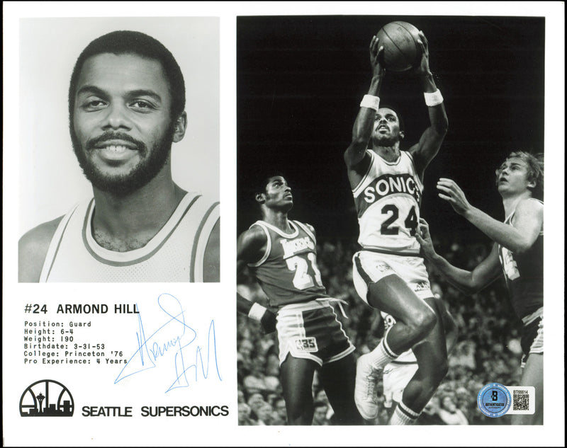 Armond Hill Autographed Team Issued 8x10 Photo Seattle Supersonics Beckett BAS QR #BT66614