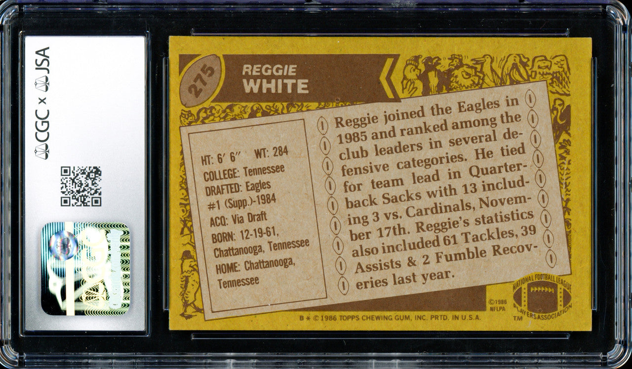Reggie White Autographed 1986 Topps Rookie Card #275 Philadelphia Eagles CGC x JSA 7.5 Auto Grade Gem Mint 10 CGC x JSA #6067381001