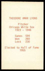 Ted Lyons Autographed 1973-80 TCMA All Time Greats Card Chicago Cubs SKU #254602