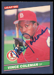 Vince Coleman Autographed 1986 Leaf Donruss Card #115 St. Louis Cardinals SKU #254610