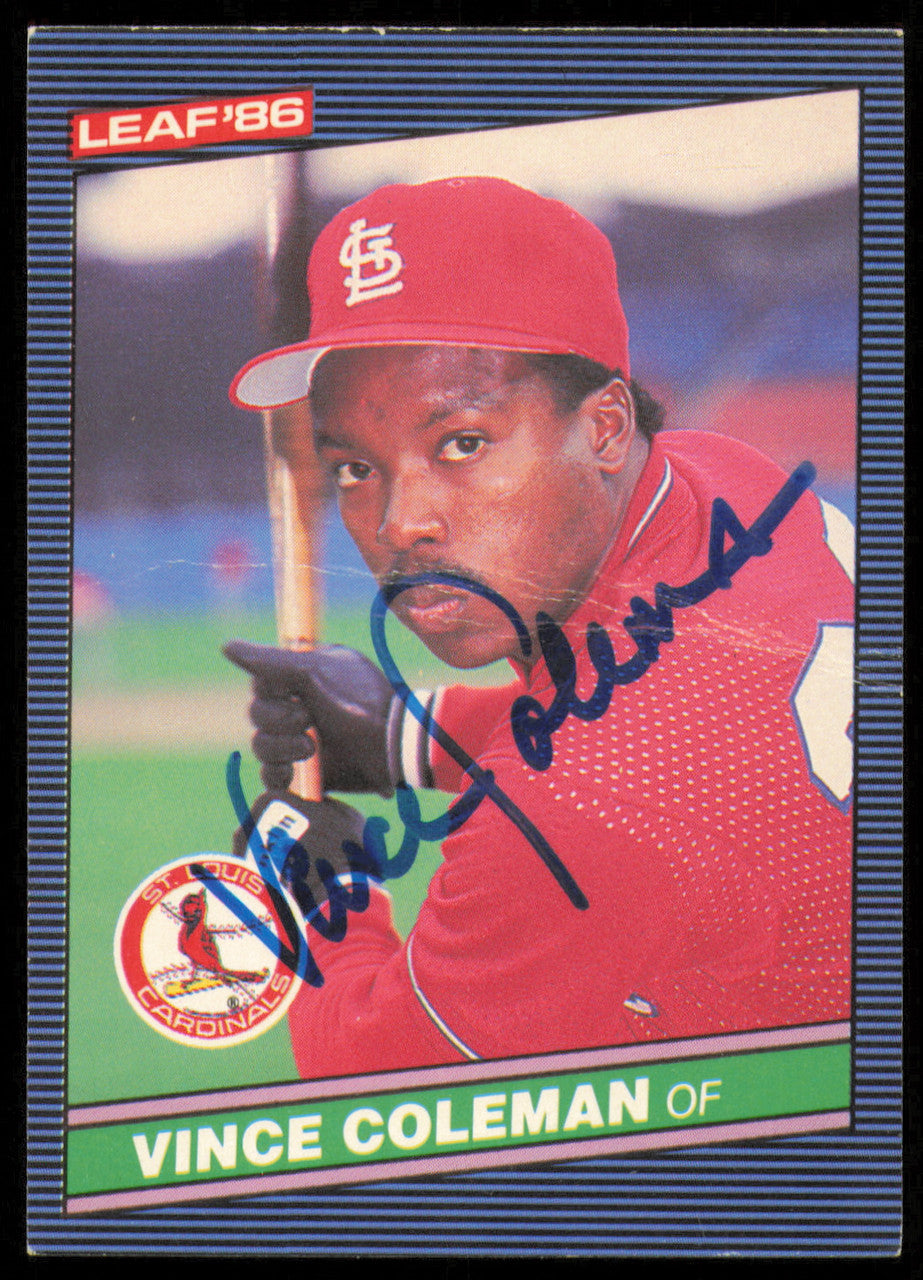 Vince Coleman Autographed 1986 Leaf Donruss Card #115 St. Louis Cardinals SKU #254610