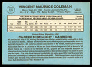 Vince Coleman Autographed 1986 Leaf Donruss Card #115 St. Louis Cardinals SKU #254610