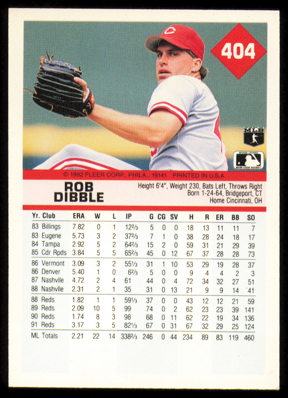 Rob Dibble Autographed 1992 Fleer Card #404 Cincinnati Reds SKU #254620