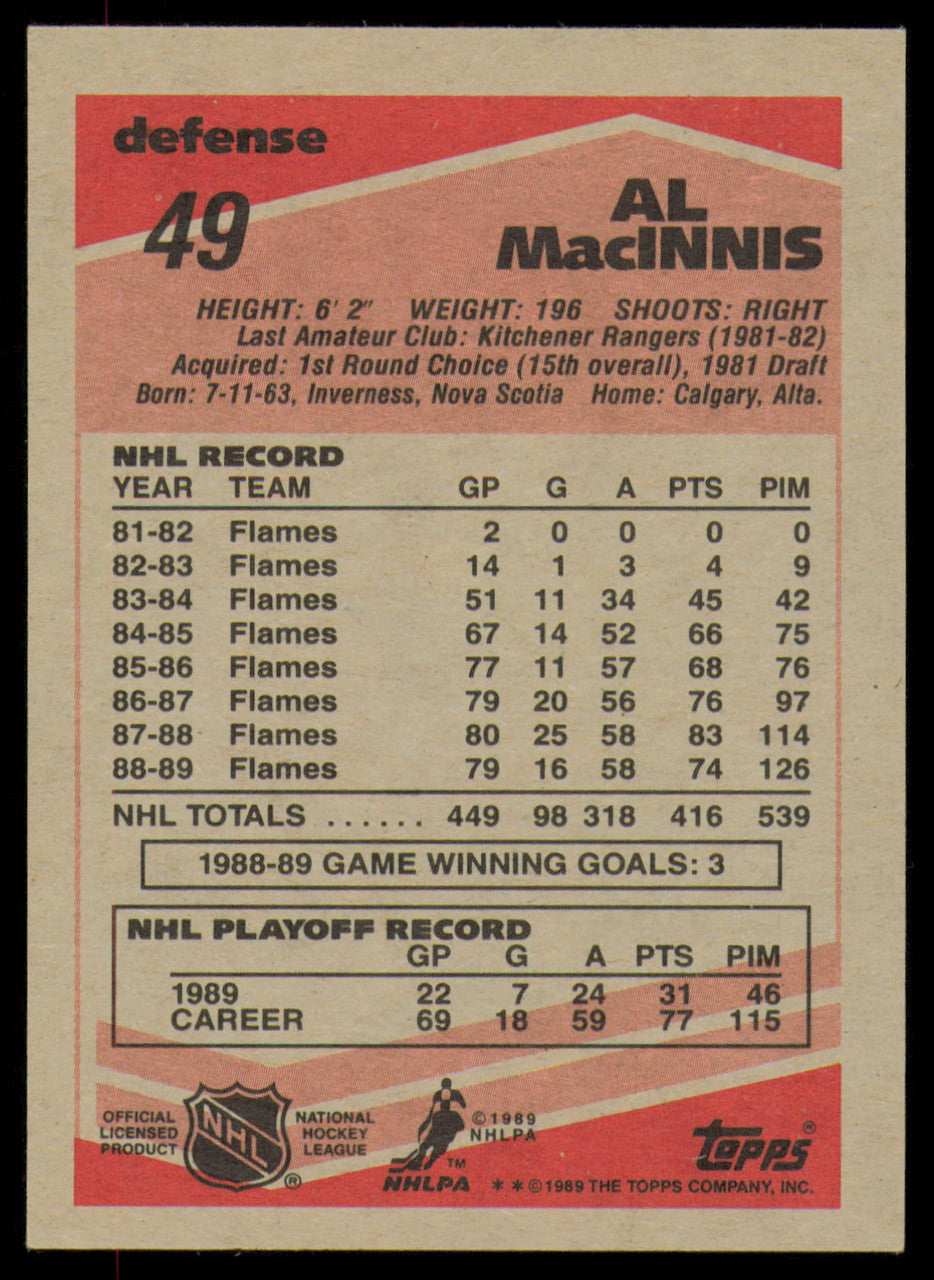 Al MacInnis Autographed 1989-90 Topps Card #49 Calgary Flames SKU #254670